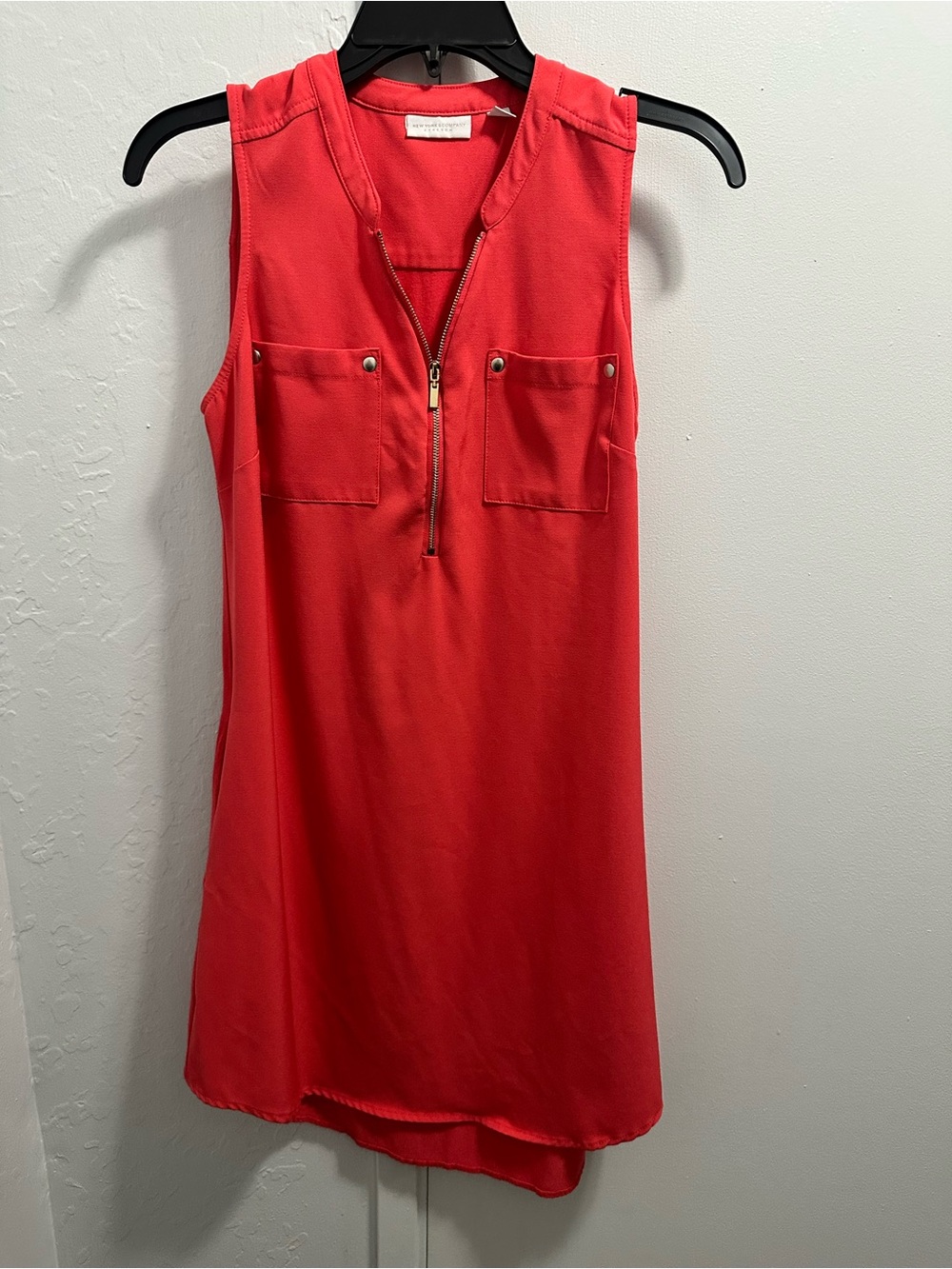 New York & Company Coral-Red Shift Dress with Zip Detail